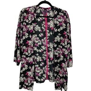 Long Tall Sally Floral 3/4 Sleeves Kimono Size 8 Black White Pink